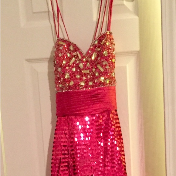 Hot pink sequins prom dress - Picture 2 of 4